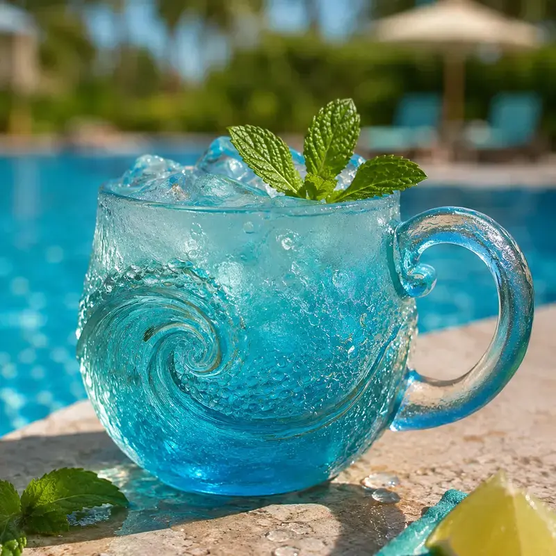 Handmade Sea Glass Wave Coffee Mug – 12 oz (300ml) Handblown Ocean Wave Glass Cup, Sky Blue Frosted Beach-Themed Drinkware for Tea, Wine, Coastal Home Decor Accent & Gift