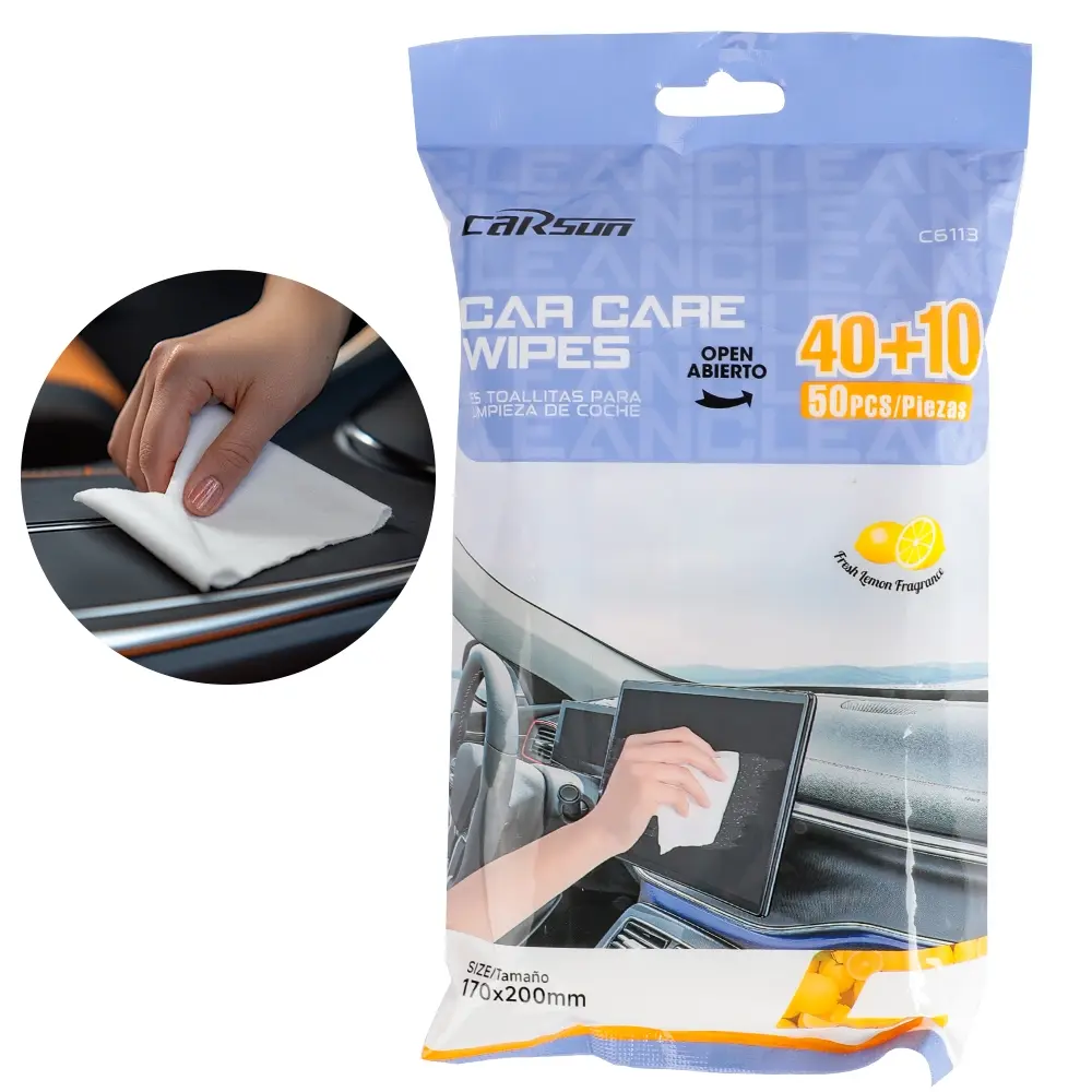 CARSUN Car Interior Cleaning Wipes, Interior Car Cleaner, Car Cleaning Supplies, 50 Sheets Thick Streak-Free Cloth, Removes Dirt & Dust, Perfect for Vehicle Interiors & Glass Shine, Car Detailing Products