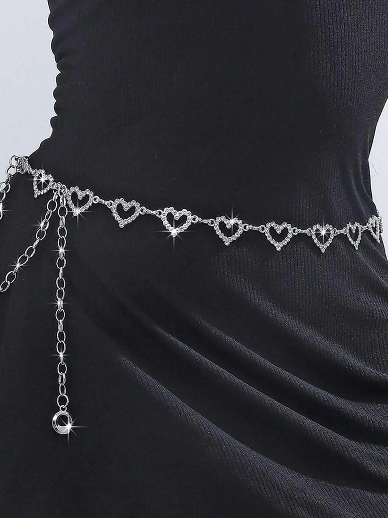 1pc Women's Elegant Rhinestone Decorated Waist Chain, Chic Body Jewelry, Fashionable Heart Shaped Body Jewelry for Party, Daily Clothing Decor, Trendy All-match & Exquisite Jewelry for Birthday Gift