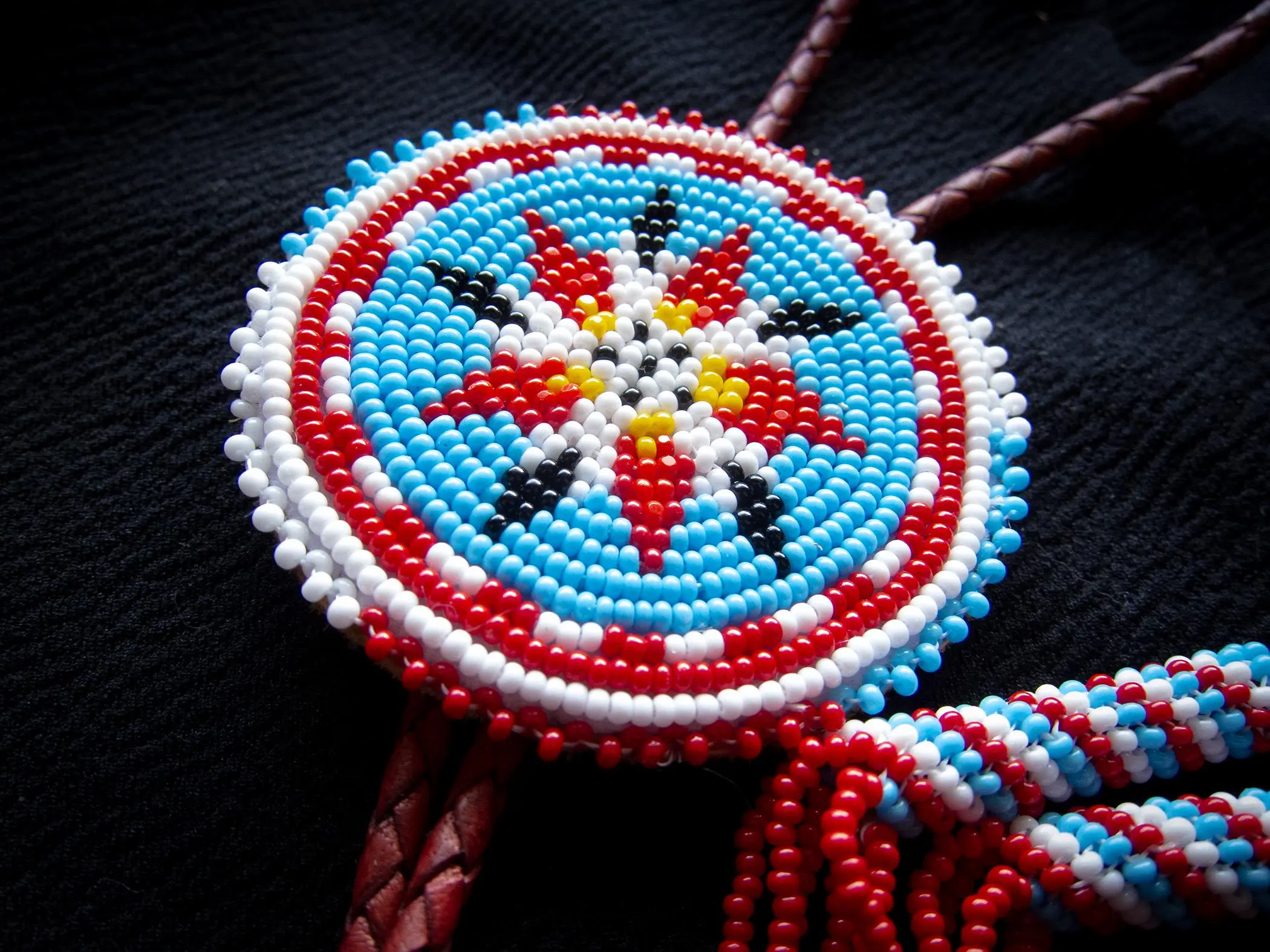 Handmade Beaded Bolo Tie Medallion - Red, White & Blue