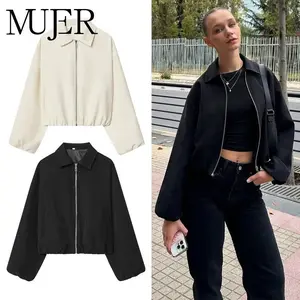 Puffed Bomber Jackets for Women Zip Varsity Cropped Jacket Woman Demi-season Jacket for Women Outerwears Womens Coats