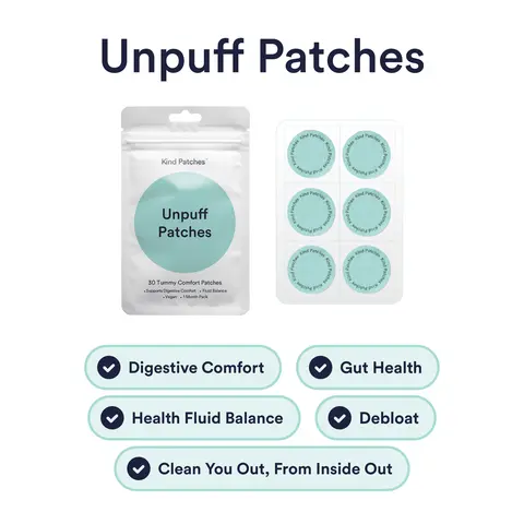 Kind Patches, Unpuff Patches, 30 Tummy Comfort Patches: Support Digestive Comfort, Fluid Balance, Vegan, 1 Month Pack