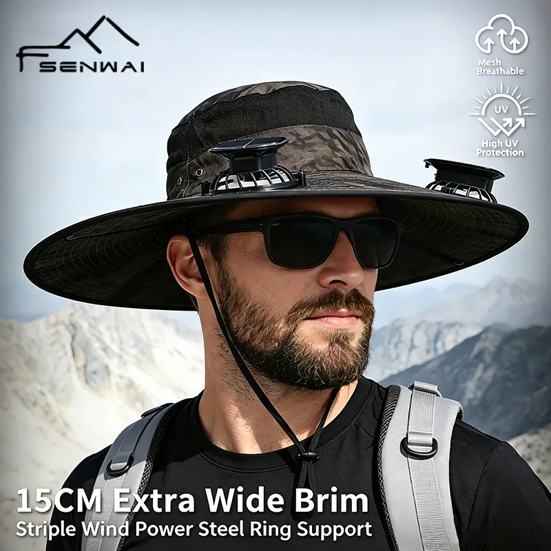 Men Solar Fan Sun Hat, Breathable Quick Dry UV Protection Cap for Fishing Hiking Summer Outdoor