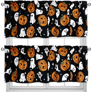 2 Pack Halloween Valance Curtains for Windows Cartoon  Pumpkin Valances Spooky Pumpkins Halloween Curtains Rod Pocket Short Window  for  Kitchen Windows Decor 54 x 18 Inch