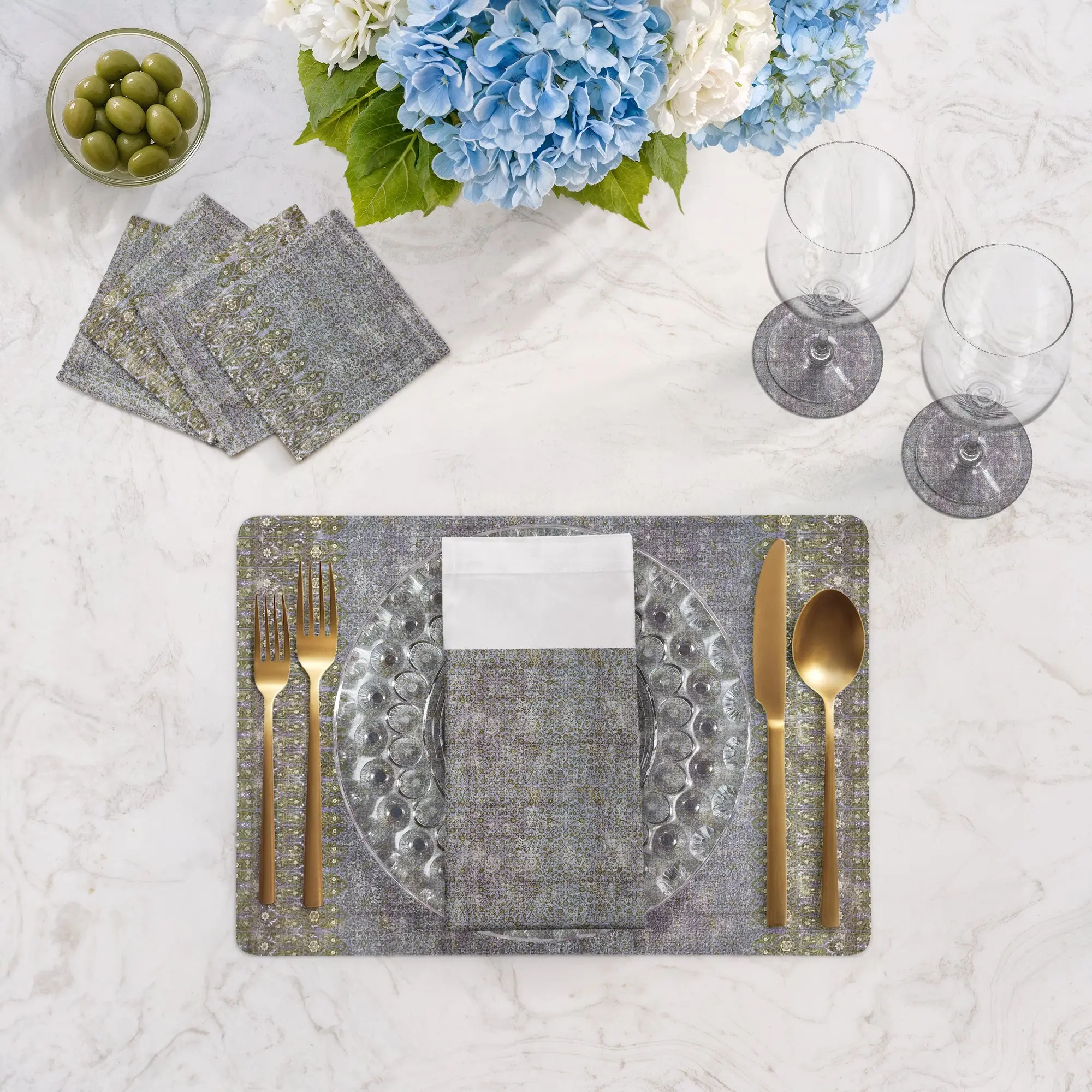 Iznik Gold Purple Vegan Leather Rectangle Pebble Placemat