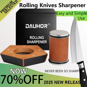 DAUHOR Rolling Knife Sharpener Set - Knife Sharpening Tool with Diamond Stone for Kitchen, Roller Sharpener with Angle 15° & 20° for Knife Honing