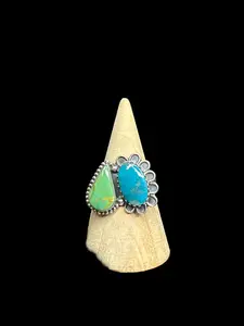 Handcrafted Double Kingman Turquoise Ring - size 10