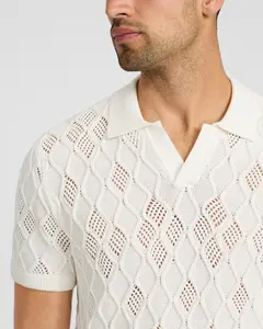 Express Cotton Open Knit Diamond Johnny Collar Short Sleeve Sweater Polo