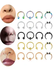 Stainless Steel 16g Minimalist Body Piercing Jewelry Set, Nose Piercing Kit, Nose Ring, Septum Ring, Horseshoe Ring, U-Shaped Ring for Women & Men