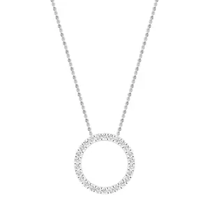 Dazzlingrock Collection Round White Diamond Circle Pendant for Women with 18 inch Silver Chain (0.10 Ctw) in 10K Solid White Gold