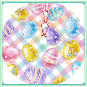 Easter Eggs Plaid Colorful 36 Inch Christmas Tree Skirt Carpet Mat Funny Party Decor Supplies for Xmas Halloween Decorations Occasion