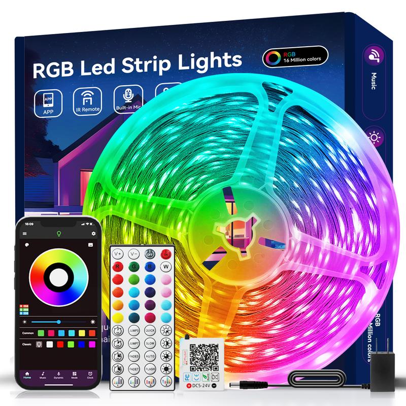 RGB LED Strip Lights 100FT 50FT Color Changing with 44Keys Remote Controller Power Supply for Bedroom Multifunctional Lighting Options Easy Installation