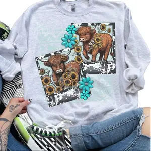 Highland Cow Polaroid - Ash Grey - Sublimation-  - Unisex Jersey Sweatshirt