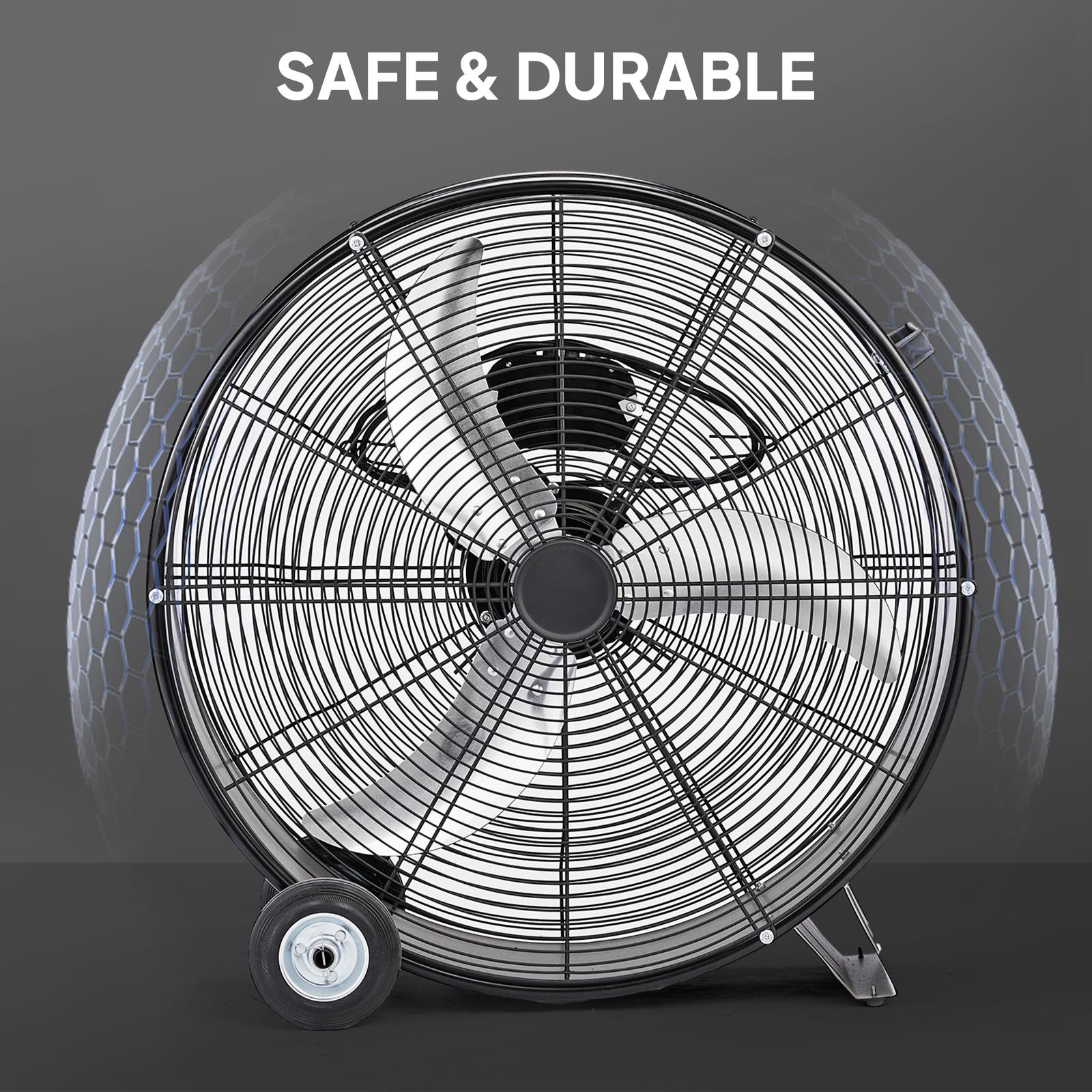 26/30 Inch High Velocity Drum Fan, 9500CFM Industrial Metal Floor Fan with Handle, Heavy Duty, 3-Speed, Air Circulator for Shop, Garage, Gym, Barn, Commercial, UL Listed, Yellow