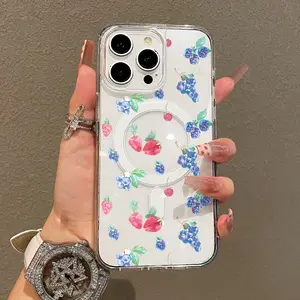 Magnetic Soft Case for iPhone11/12/13/14/15/16/promax, Fruit Collage MagSafe Compatible,Springtok Aesthetic Pattern Design Lightweight,y2k cased,AntiScratch,and Trendy Protector Screen Protector Resistance Shockproof