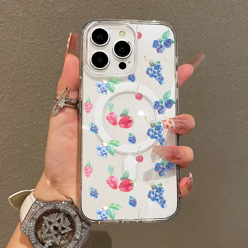 Magnetic Soft Case for iPhone11/12/13/14/15/16/promax, Fruit Collage MagSafe Compatible,Springtok Aesthetic Pattern Design Lightweight,y2k cased,AntiScratch,and Trendy Protector Screen Protector Resistance Shockproof
