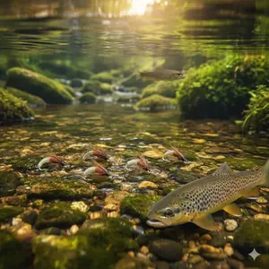 Waterproof Fly Fishing Nymph Kit: 12 Mustard Hooks, Realistic Imitation, Tangle-Free Design for Stream Trout and Freshwater Angling. Portable Case Included.