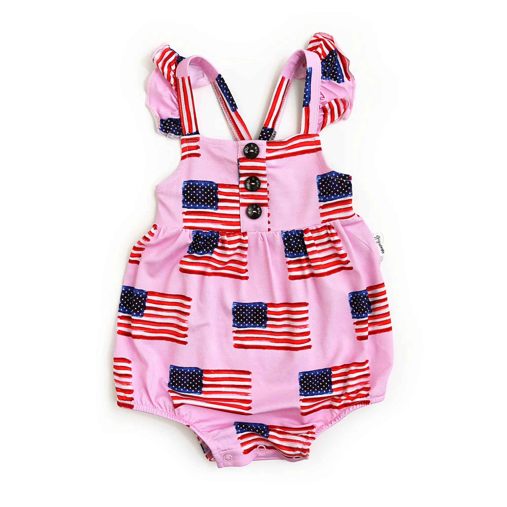 Betty Pink Flag BUTTON BUBBLE Bamboo Baby Girl 4th of July Outfit Gigi and Max