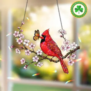 Cardinal And Butterfly Hologram Suncatcher Butterfly Acrylic Window Hanging Gift For Cardinal Lover Nature Inspired Decor