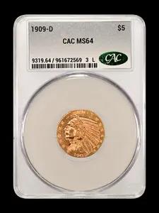 1909 D Indian Head $5.00 Gold MS 64 CAC