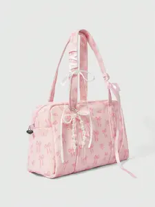 Corduroy Shoulder Bag for Women - Kawaii Pink Bow Tote Bag - Large Capacity Aesthetic Purse