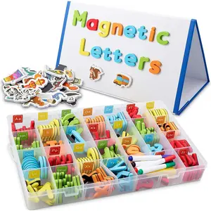 ABC Magnetic Letters Set for Kids and Toddlers. Alphabet Lowercase and Uppercase Foam Magnets with White Board, 4 Pens and Eraser (Letter-5-colors)