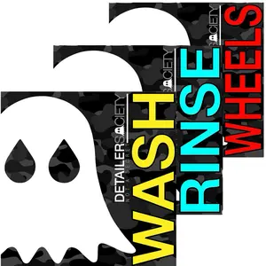 Ghost Bucket Labels - Wash, Rinse and Wheels Self Adhesive Stickers Detailer Society Auto Detailing Car Wash Buckets