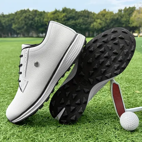 Sporty Men's Golf Shoes - Men's Lightweight, Comfortable, Slip-Resistant PU Leather Athletic Sneakers with Synthetic Laces for Secure Footing in All Seasons Outdoor Training