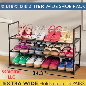 3-4 Tier Shoe Rack for Closet, Sturdy Stackable Organizer in Black, Holds 8-12 Pairs, Non-Woven Fabric, Metal Frame, Ideal for Bedroom, Entryway, Garage, Home Organization Solution Adjustable Duty Heavy Shelving Unit