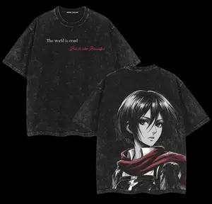 Retro Vintage Limited Edition Mikasa Washed Cotton Tee Double Sided Attack On Titan Anime Print Lightweight Oversized Anime Shirt Soft Cotton Gift for Anime Fans Otaku Streetwear Anime Outfit Anime Cotton Clothing