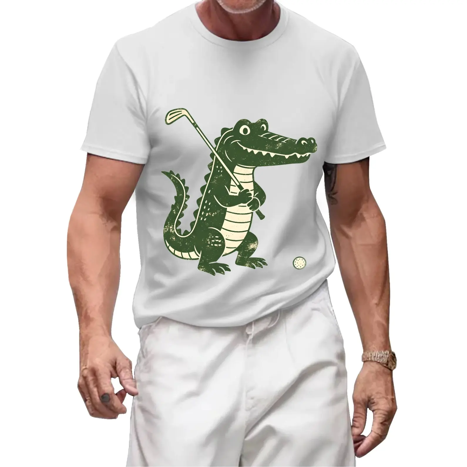 Unisex Short-Sleeve T-Shirt with a Crocodile Playing Golf Design