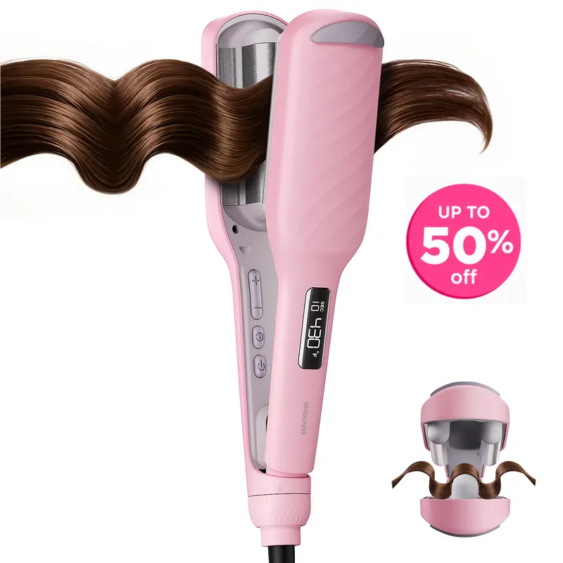 BABONIR 1-Inch Ionic Ceramic 3-Barrel Hair Tool - Plug-Powered Curler for Adult Beach Waves, Fast Heating, Adjustable Temp, Anti-Scald Full Insulation, Dual Voltage, Frizz Control, Travel-Friendly Pink Wand, Abs-Infused
