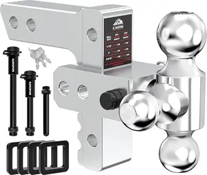 2.5 Inch Adjustable Trailer Hitch - Drop Hitch 2.5 Inch Receiver, 6 Inch Drop/Rise Tow Hitch, Tri Ball (1-7/8" & 2" & 2-5/16" Balls), 18500 Lbs Gtw, Aluminum Heavy Duty Hitch with Anti-Theft Pins