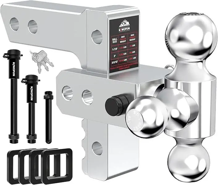 2.5 Inch Adjustable Trailer Hitch - Drop Hitch 2.5 Inch Receiver, 6 Inch Drop/Rise Tow Hitch, Tri Ball (1-7/8" & 2" & 2-5/16" Balls), 18500 Lbs Gtw, Aluminum Heavy Duty Hitch with Anti-Theft Pins