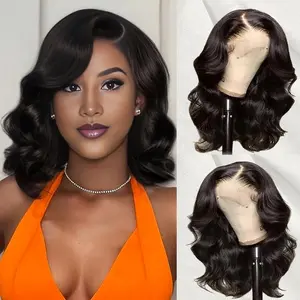 gk 14 Inch Natural Black Loose Body Wave Bob Human Hair Wig, 13x4 HD Lace Front, Pre-Plucked, 180% Density, Glueless Wig for Black Women,summervibes
