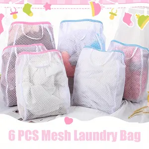 6 Pieces Mesh Laundry Bags, Washing Laundry Bag with Handles, Travel Dorm Laundry Net Bag, for Coat, Sweater, Lingerie, Sock