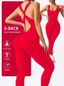 1 Piece X - Back Seamless Unitard Activewear | Sculpting & Curve - Enhancing | For Yoga & Training, Workout Jumpsuit, Sporty Comfy Jumpsuit