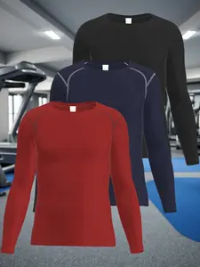 Men's 3 Pack Long Sleeve Compression Shirts Workout Running Shirts Cooling Dry Athletic T Shirt for Sports Outdoor Base Layer
