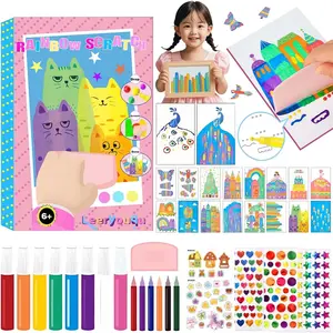 Rainbow Squeeze Art Kit for Kids, Creative Scratch & Color Art Set, Includes 20 Papers, 7 Paints, 6 Pens, Sticker Sheet, Squeegee Board