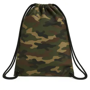 Drawstring Cinch Backpack - Camo Print Lightweight Nylon Gym & Travel Bag with Secure Closure for Summer Use