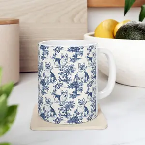 Corgi French Toile de Jouy Mug - Elegant Blue Toile Coffee Cup for Corgi Mom Corgi Welsh Pembroke Gifts Dog Lover Coffee Tea Cup Drinkware