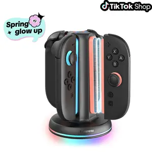 Transnovo Charging Station Compatible with New Switch 2 Controllers – 4-in-1 Magnetic Fast Charger, 9 RGB LED Indicator, Compact & Safe Charging Station Type-C Cable included, back to School [Spring glow up]