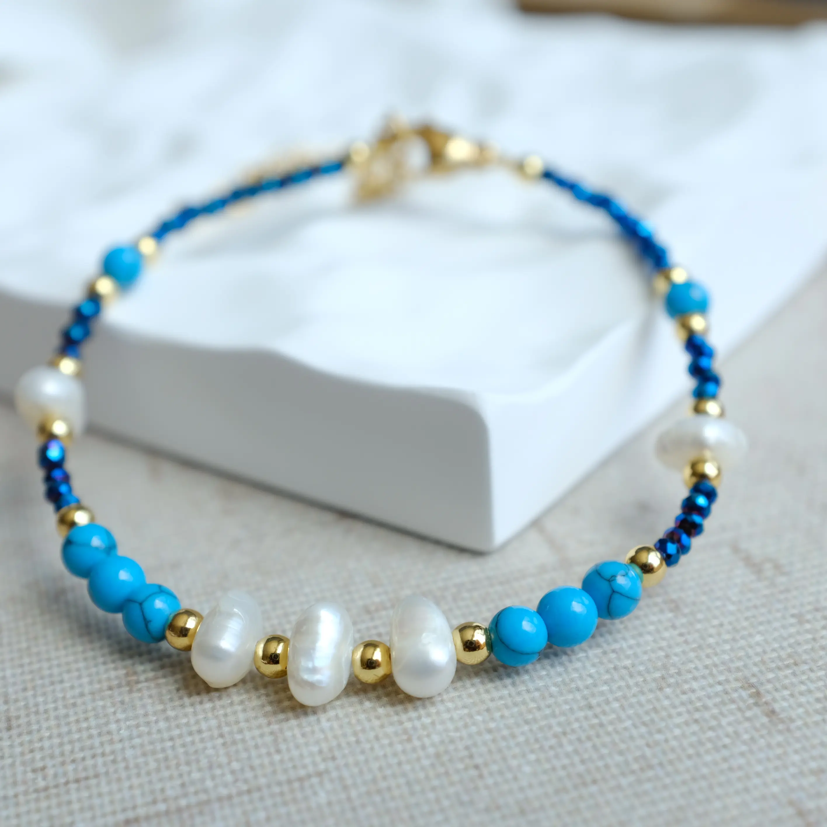 Turquoise Pearl Bracelet December Birthstone Energy Bracelet Tarnish Resistant 14k Gold Filled Unique Design Gift jewelry gift freshwater pearl