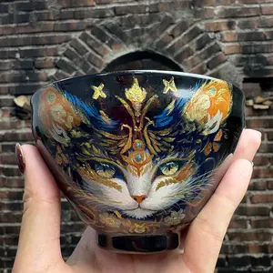 Galaxy Cat Jianzhan Teacup | Hand - Painted Kiln - Change Ceramic Art
