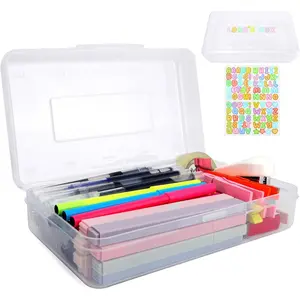 Large Clear Hard Plastic Pencil Box Big Capacity Storage Organizer for Office School Stationery Journaling Craft Art Hobby Supplies for Girls Boys 1 Pack Medium