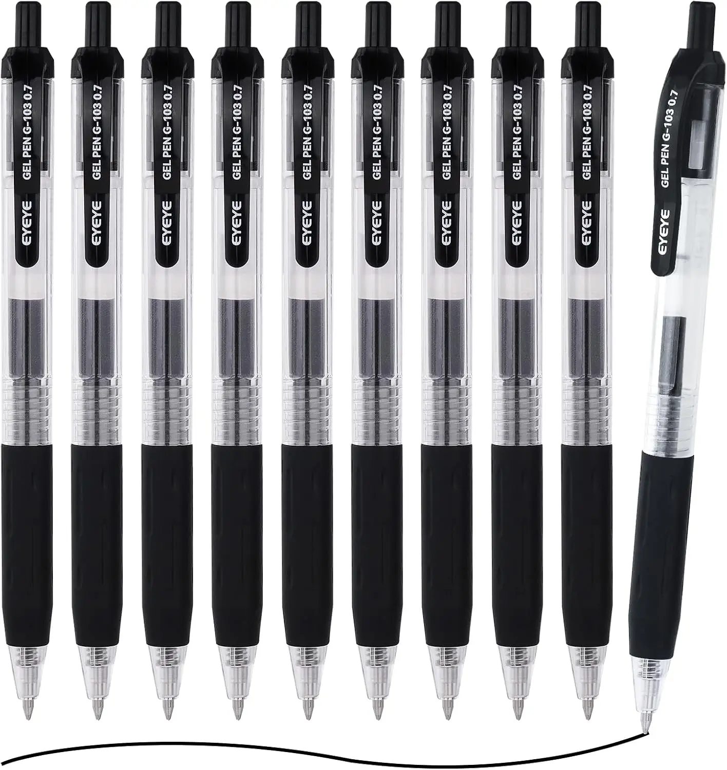 EYEYE G-103 Black Gel Pens 0.7mm, 10 Pack Retractable Medium Point Ballpoint Pen Quick Drying, Pen Fine Point Smooth Writing Pens for Office School Supplies
