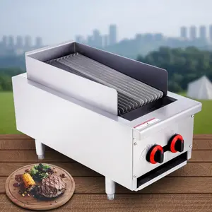 Hakka 14" Commercial Gas Charbroiler, Countertop Radiant Grill with 2 Burners, 40,000 BTU, ETL Certified