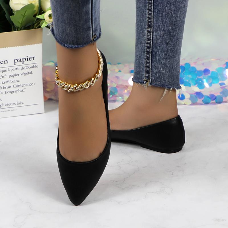 Women's PU Leather Pointed Toe Ballet Flats Solid Color Elegant Breathable Plain Flat Walking Shoes Comfortable Lightweight Non-slip Soft Slip-on Casual Girl Ballerina Footwear for Work Office Daily Wear DB