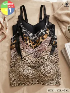 Women's Leopard Print Wireless Padded Bra Set, Adjustable Straps, Removable Pads, Medium Support, Casual Daily Wear, All Seasons