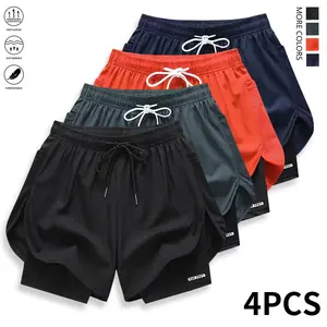 Pack of 5 women’s casual athletic shorts, solid color, faux two-piece design with built-in liner, elastic drawstring waistband, suitable for outdoor fitness, running, sports, and casual wear; women’s shorts, women’s clothing, clothes for women